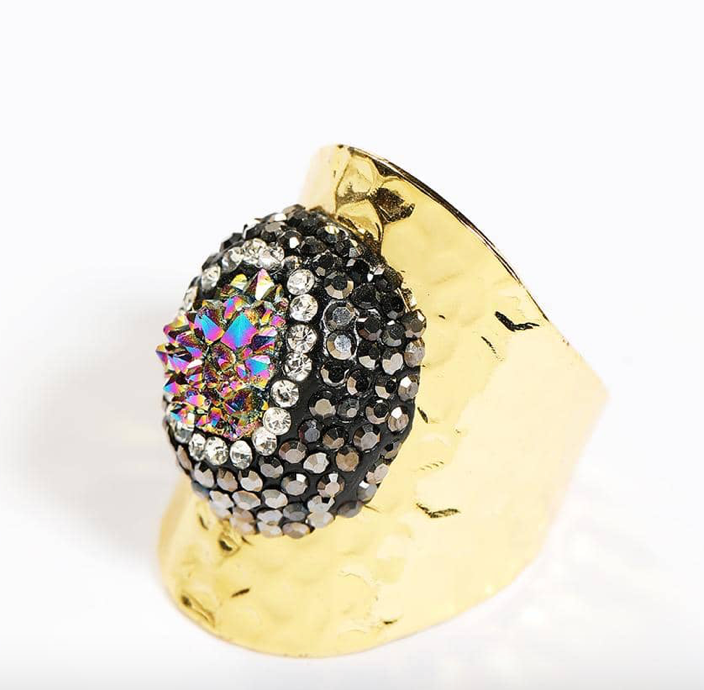 Druzy Hammered Ring