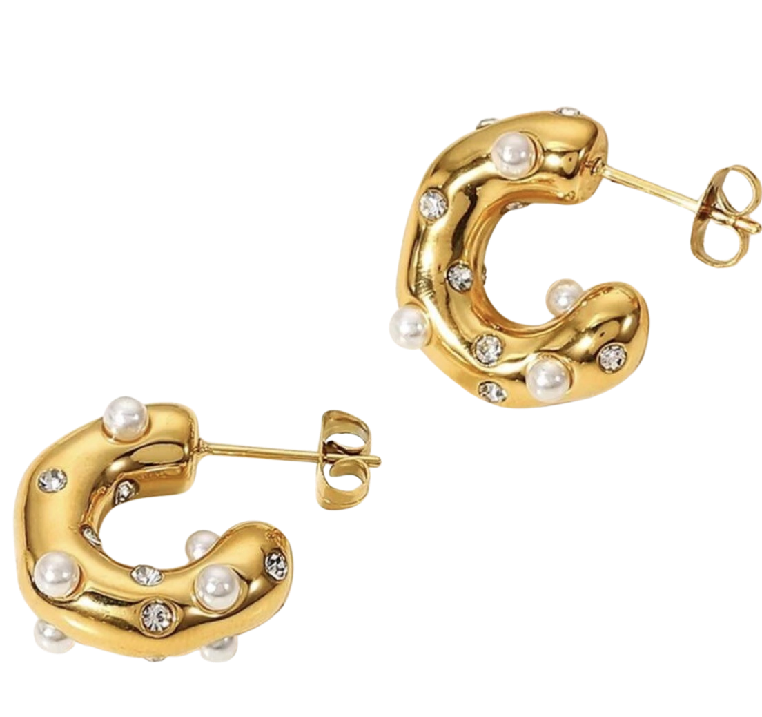 Mini Pearl Rhinestone Hoop