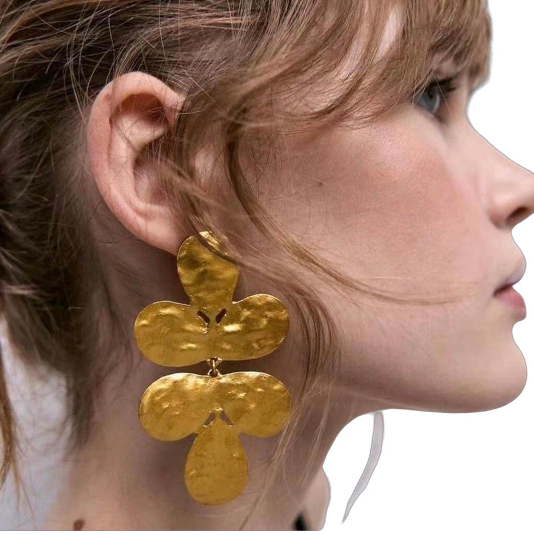 Hammered 6 Gold Earring
