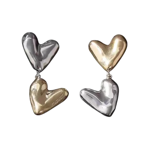 Double Heart Drop Earrings