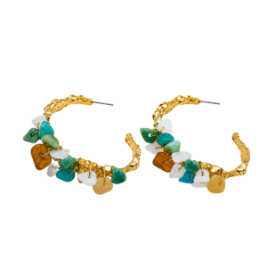 Emberr West Hammered Semi Precious Hoop Earrings