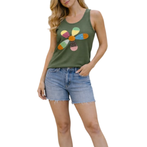 70's Flower Leather Patchwork Tank Top