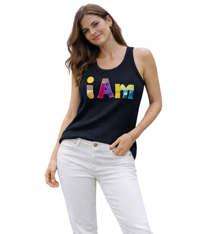 “I AM” Patchwork Leather Tank Top